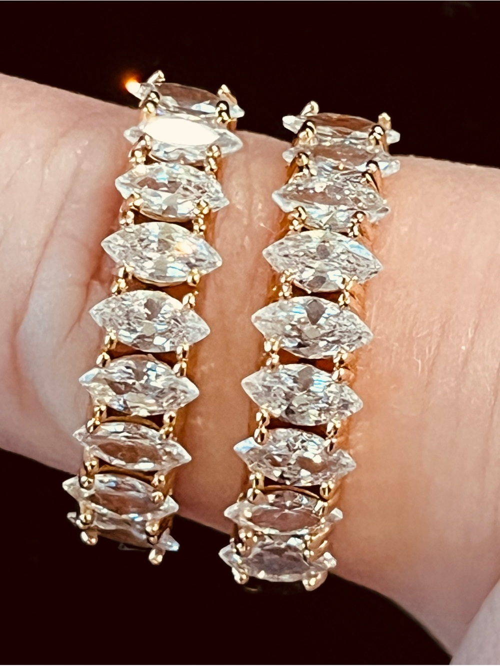 Gold Hoop Earrings with Marquise cut stones- Women Jewelry